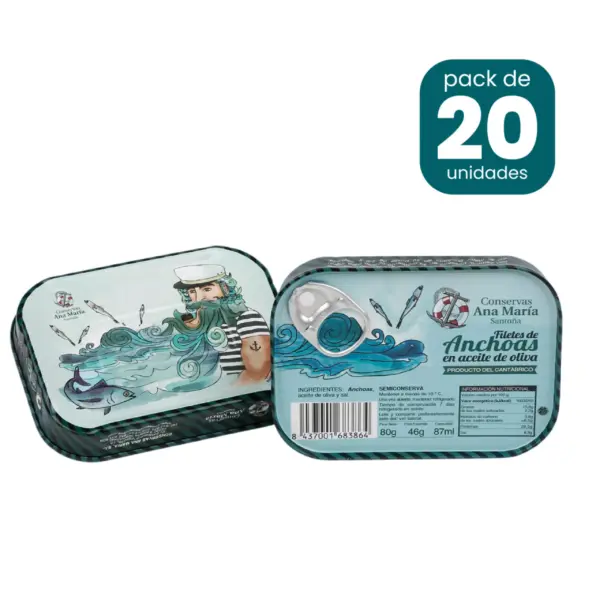 Anchoas del Cantábrico en aceite de oliva 80g caja de 20
